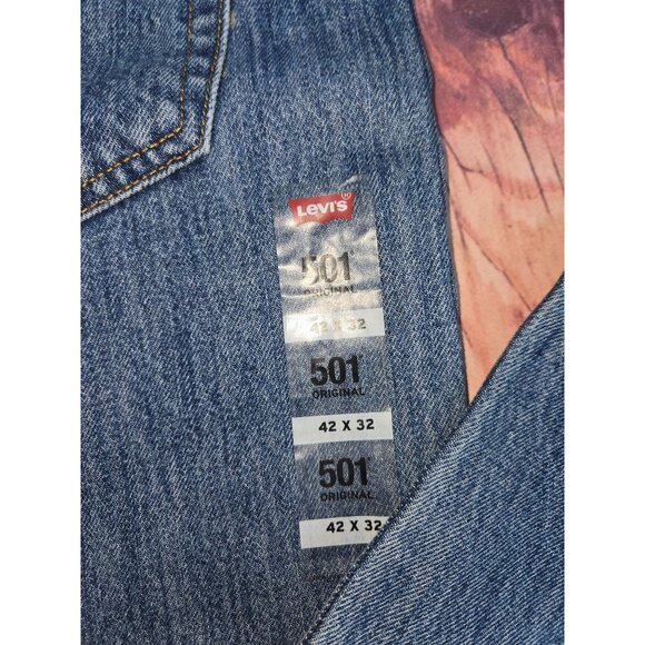 Levis 501 Original Fit Mens Jeans 42X32 Blue Denim Button Fly Straight Leg - Picture 4 of 10
